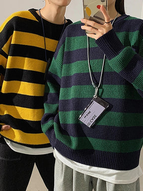 Autumn Winter Knitted Striped Sweater Casual Oversized Pullovers Sweaters