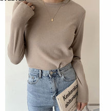 Slim Fit Autumn Winter Bottoming Pullovers Shirt Female Casual Basic Tops Goth