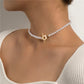 Beads Women's Neck Chain Kpop Pearl Choker Necklace Gold Color Jewelry On The Neck Pendant