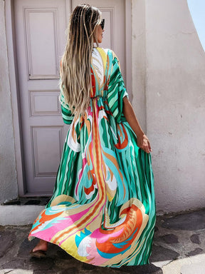 Bikini Cover Ups Print Maxi Dress for Women Summer Bohemian Beach Sexy Floral Tunic Long Dress