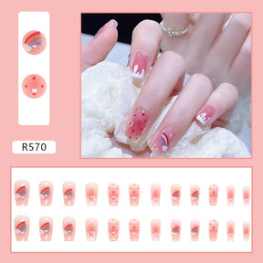 24Pcs/Box Charming Pink Flame Short Fake Nails press on Square Head Full Cover Detachable