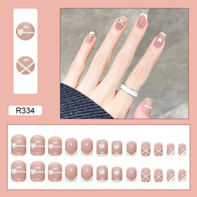 24Pcs/Box Charming Pink Flame Short Fake Nails press on Square Head Full Cover Detachable