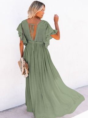 Summer Beach Maxi Dress Women Boho Long Bikini Cover Up High Waist Casual V-Neck Dresses