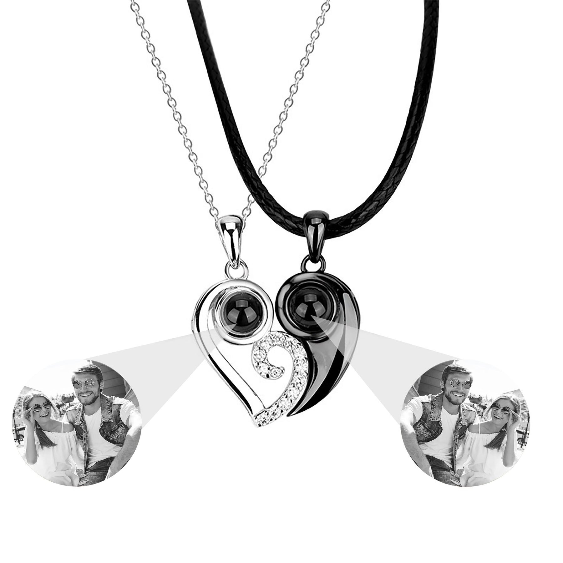 Customizable photoSet of Fashion Magnetic Heart Couple Necklace For Women Men