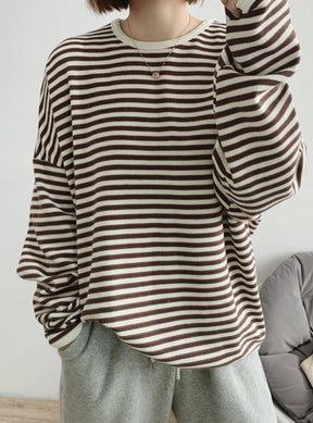 Striped Pullovers Women Knitted Cotton Sweatshirts Female Long-sleeved Loose Tops