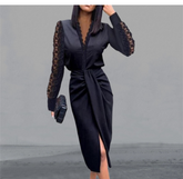 Dress Women Popular Sexy Dress V-neck Lace Long Sleeve Black Elegant Party Dresses