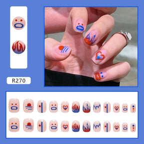 24Pcs/Box Charming Pink Flame Short Fake Nails press on Square Head Full Cover Detachable