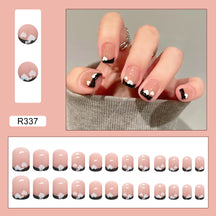 24Pcs/Box Charming Pink Flame Short Fake Nails press on Square Head Full Cover Detachable