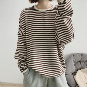 Striped Pullovers Women Knitted Cotton Sweatshirts Female Long-sleeved Loose Tops