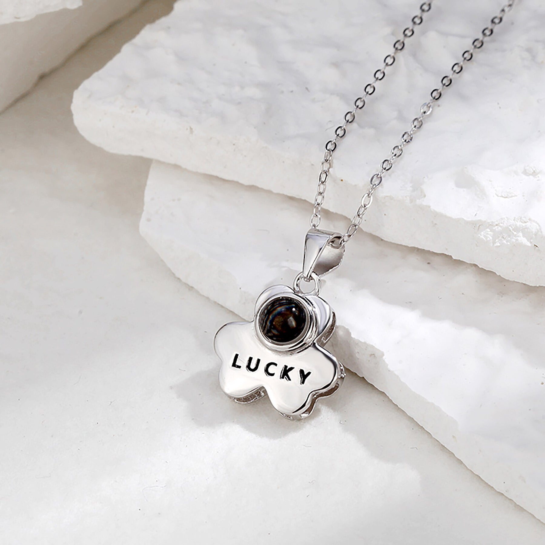 Customizable Photo Bear Projection Necklace Silver Shiny Necklace