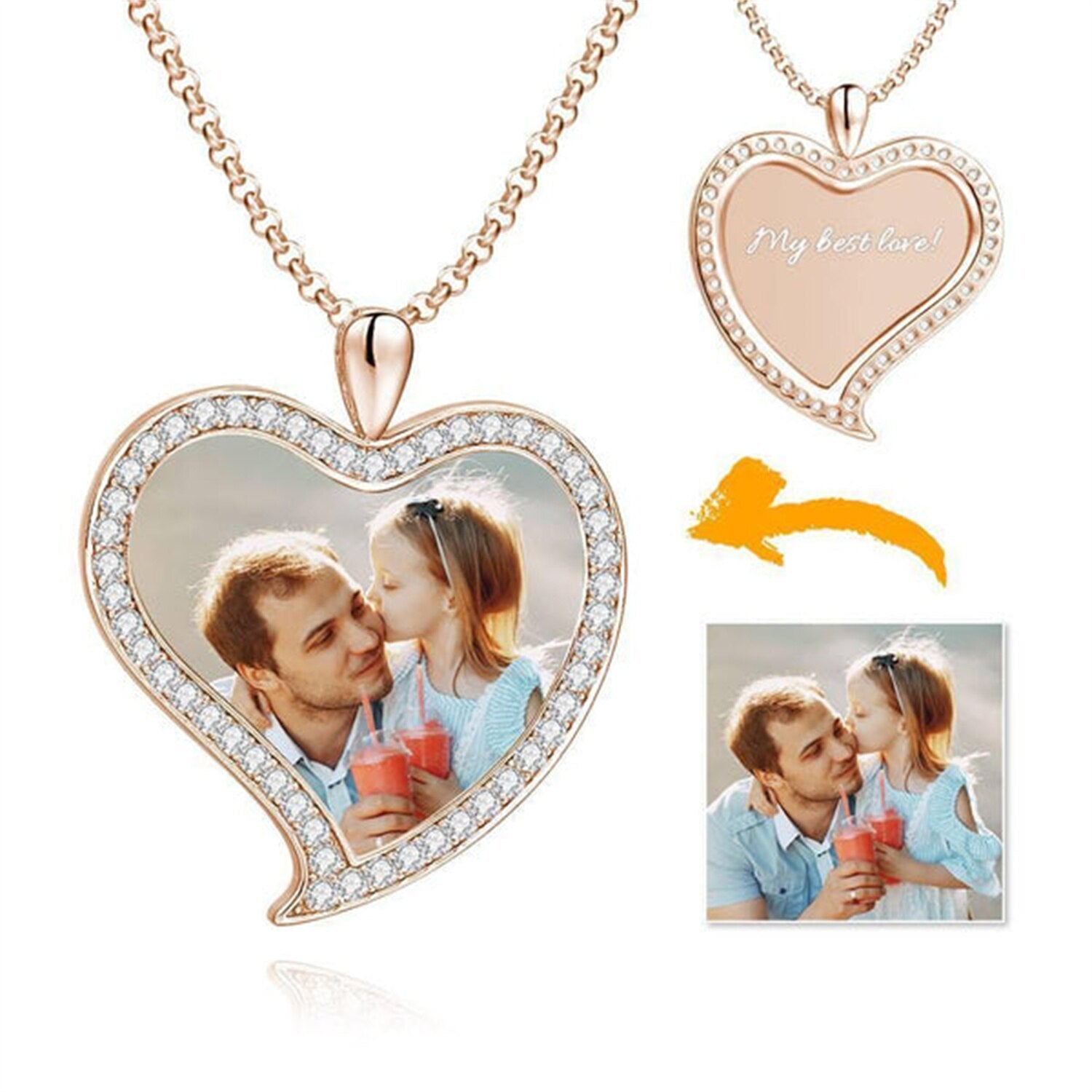 Custom Made Photo Necklace Pendant Hip Hop Heart-shaped Necklace Iced Out Cubic Zircon Jewelry