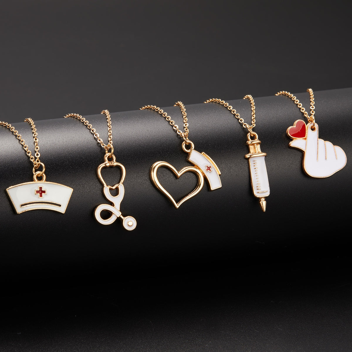 Heart Nurse Cap Doctor Necklaces Medical Equipment Stethoscope Syringe Pendant Hospital Style Jewelry