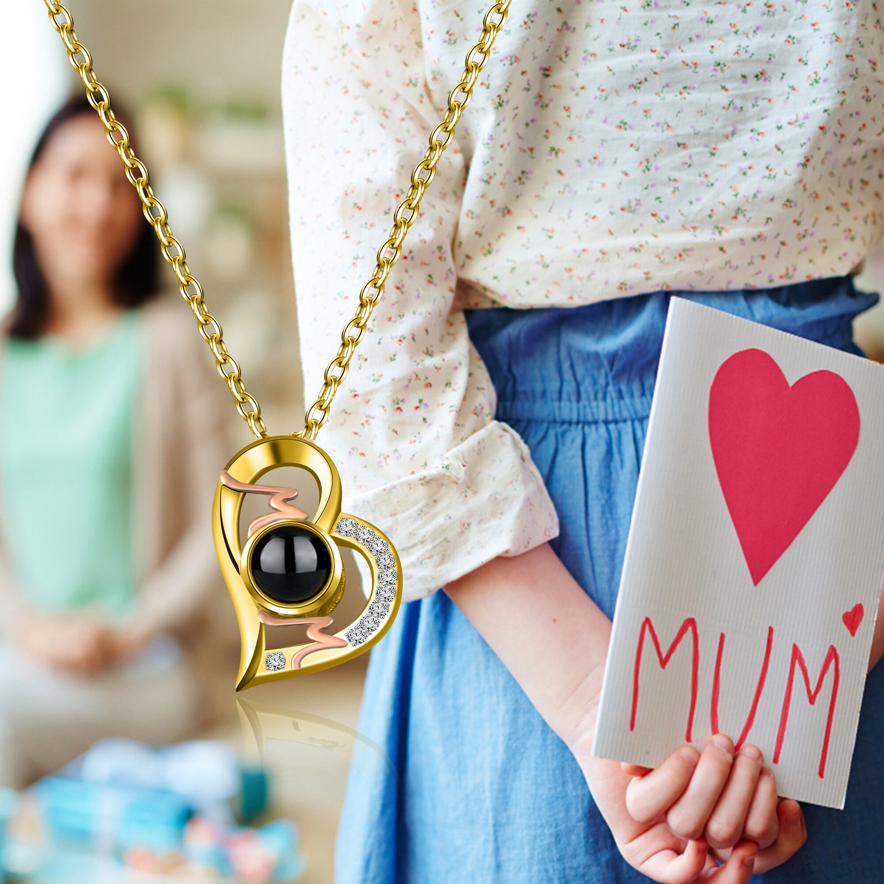 Collana con proiezione di cuore Ciondolo personalizzato con foto MOM