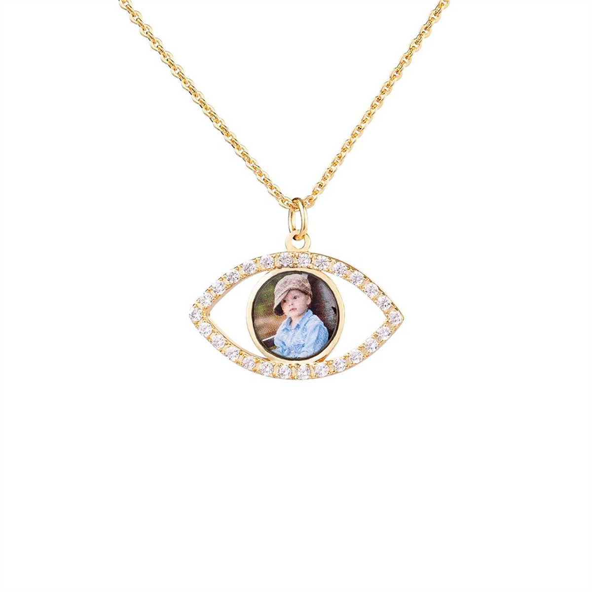 18 Karat vergoldete Evil-Eye-Halskette mit individuellem Bild-personalisiertem Foto-Anhänger