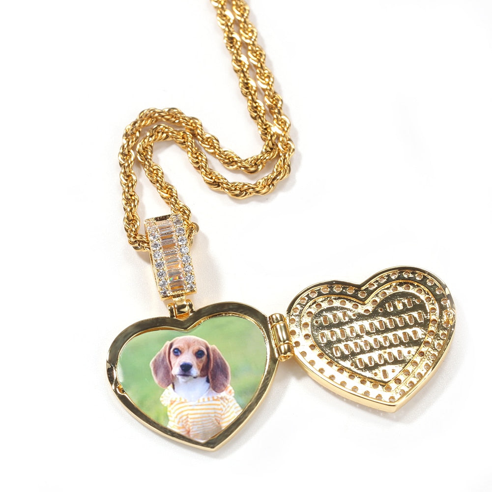 Large Size Heart Shape Custom Photo Locket Frame Pendant love necklaces for her