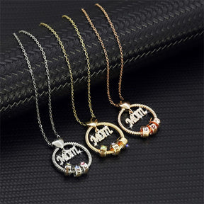 Personalised Circle Pendant Engraved Name Necklace With Birthstone Family Necklace