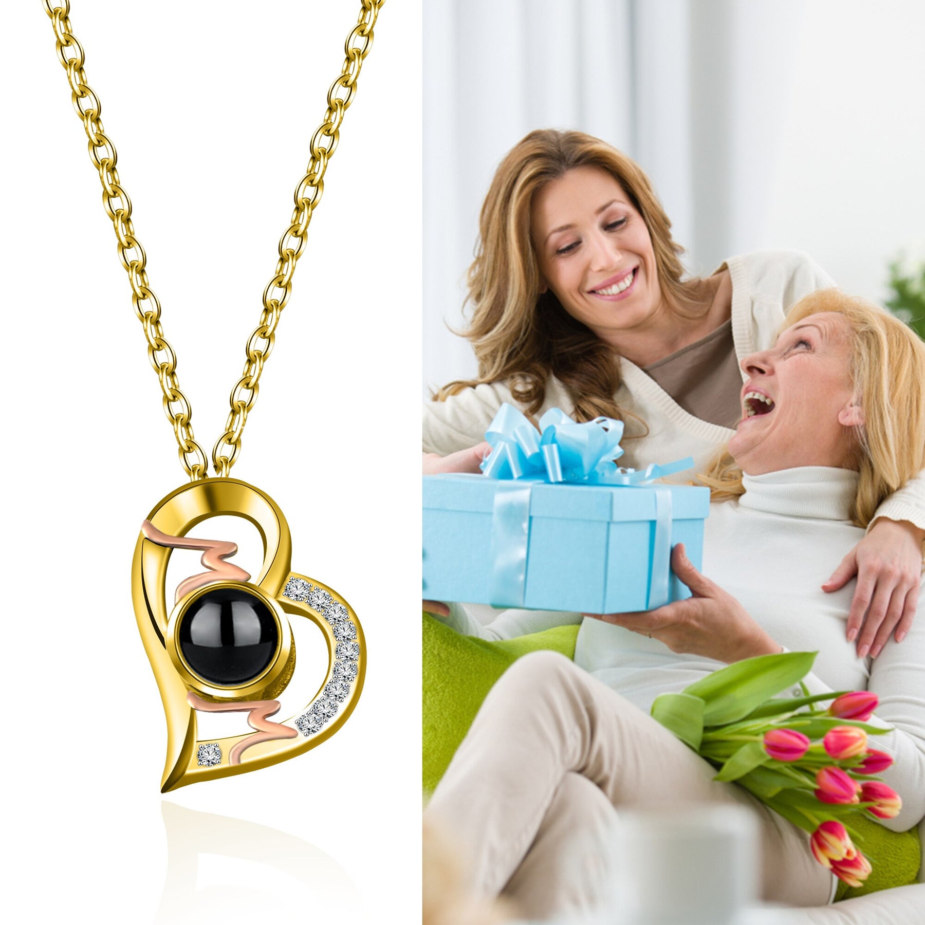 Collana con proiezione di cuore Ciondolo personalizzato con foto MOM