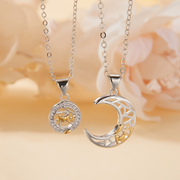 2Pcs Simple Matching Sun Moon Pendant Couple Necklace I Love You Jewelry