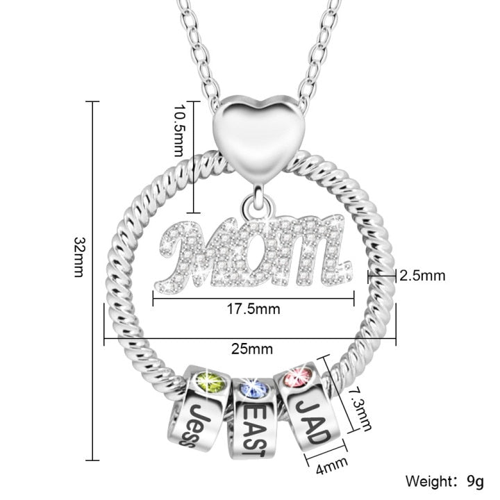 Personalised Circle Pendant Engraved Name Necklace With Birthstone Family Necklace