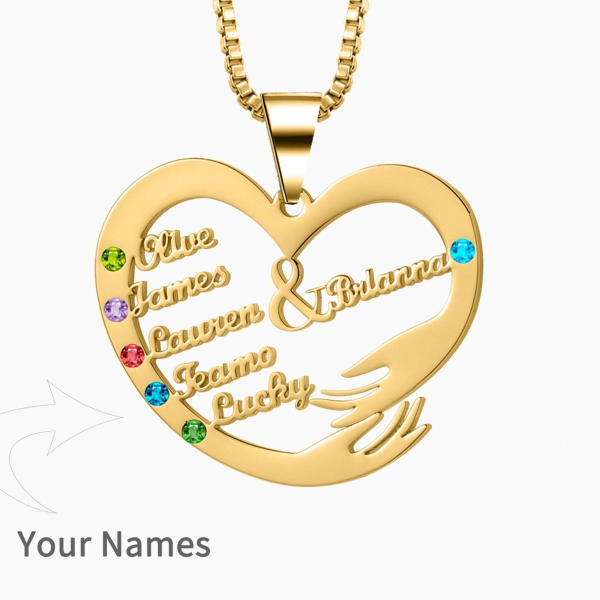 Collana mamma personalizzata con pietre portafortuna cuore personalizzato madre e ciondolo nome bambino