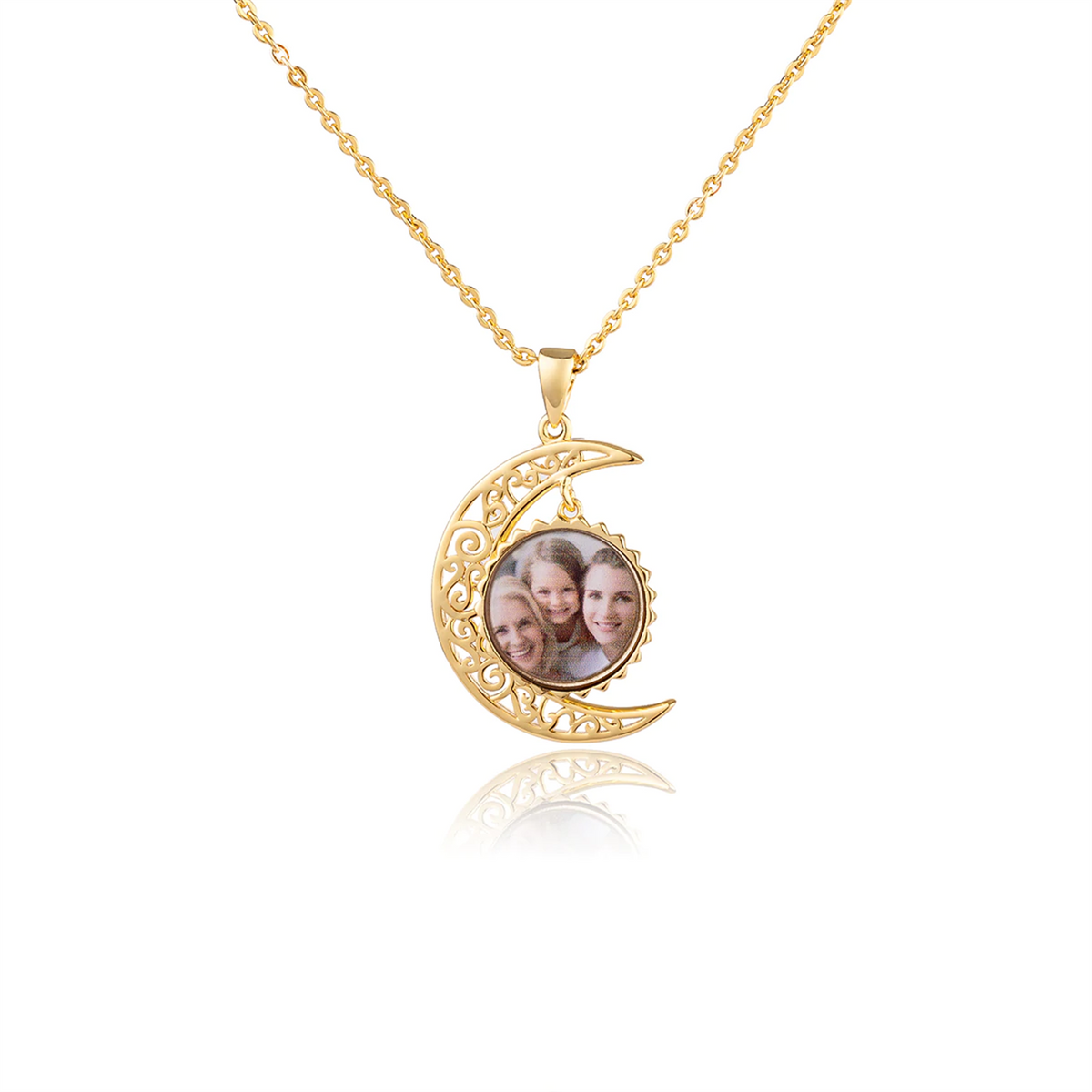 Custom Photo Necklace Moon Style Personalized 18k Gold Plated Pendant Nameplate