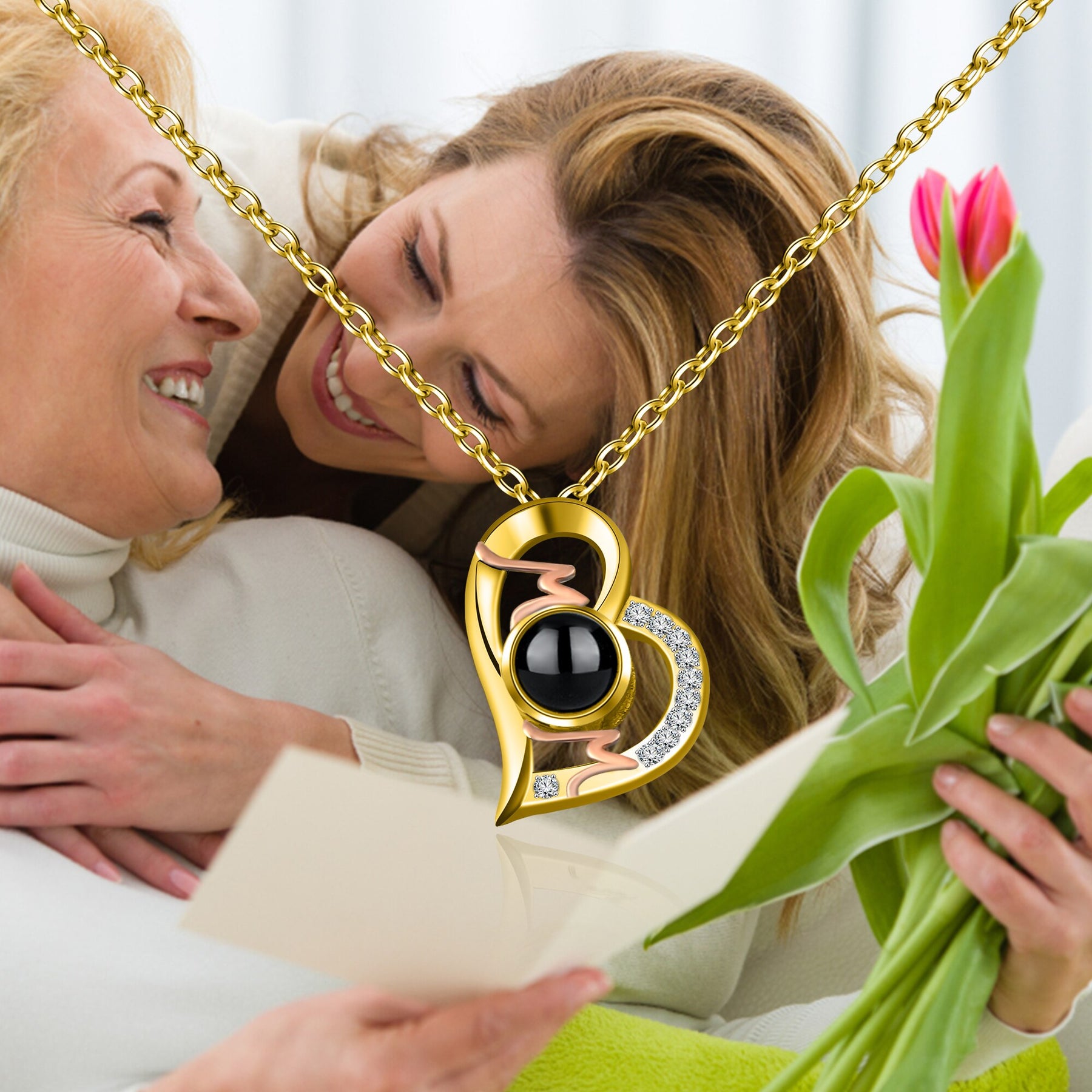 Collana con proiezione di cuore Ciondolo personalizzato con foto MOM