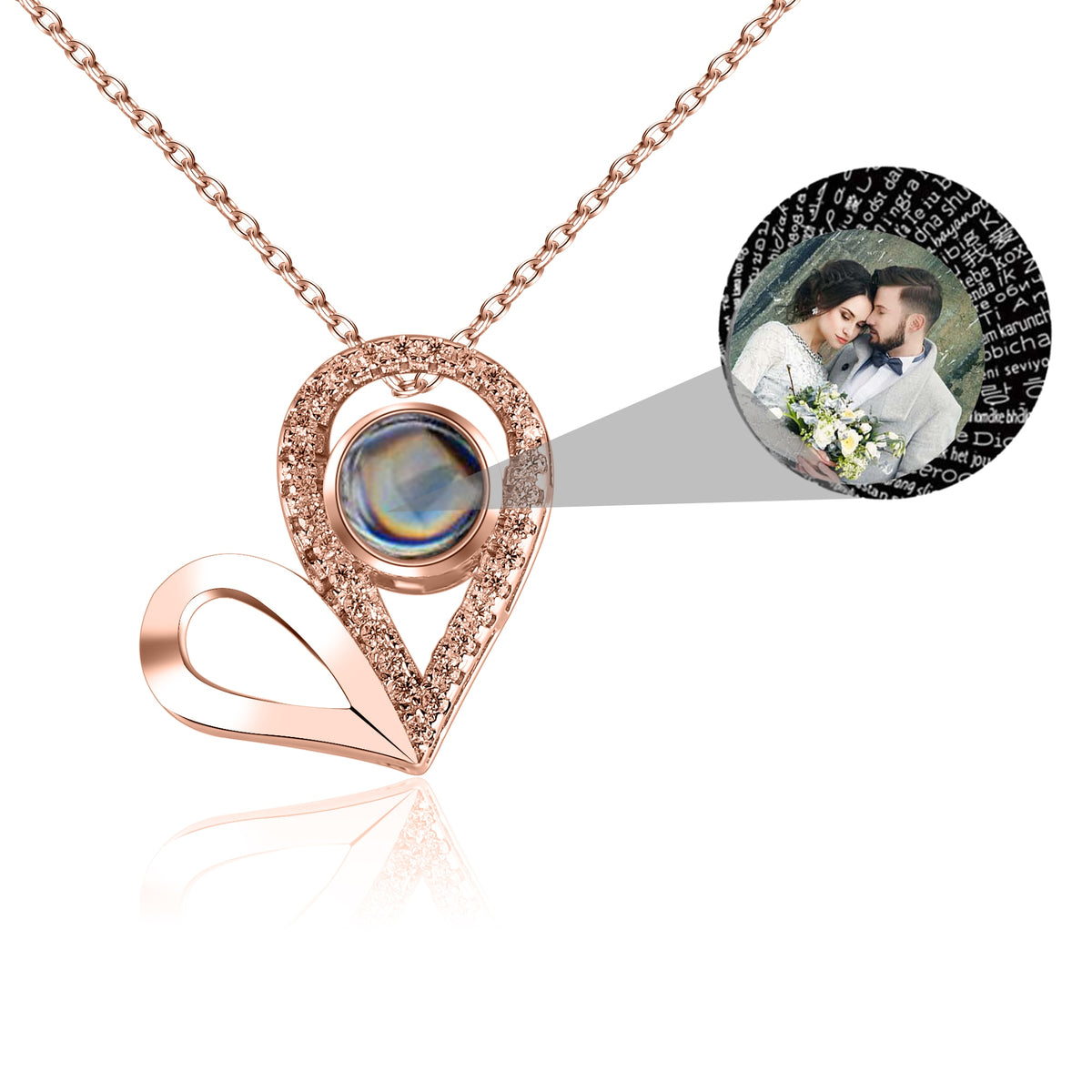 Collana con proiezione di nome personalizzato con foto per collane a forma di cuore con memoria d'amore