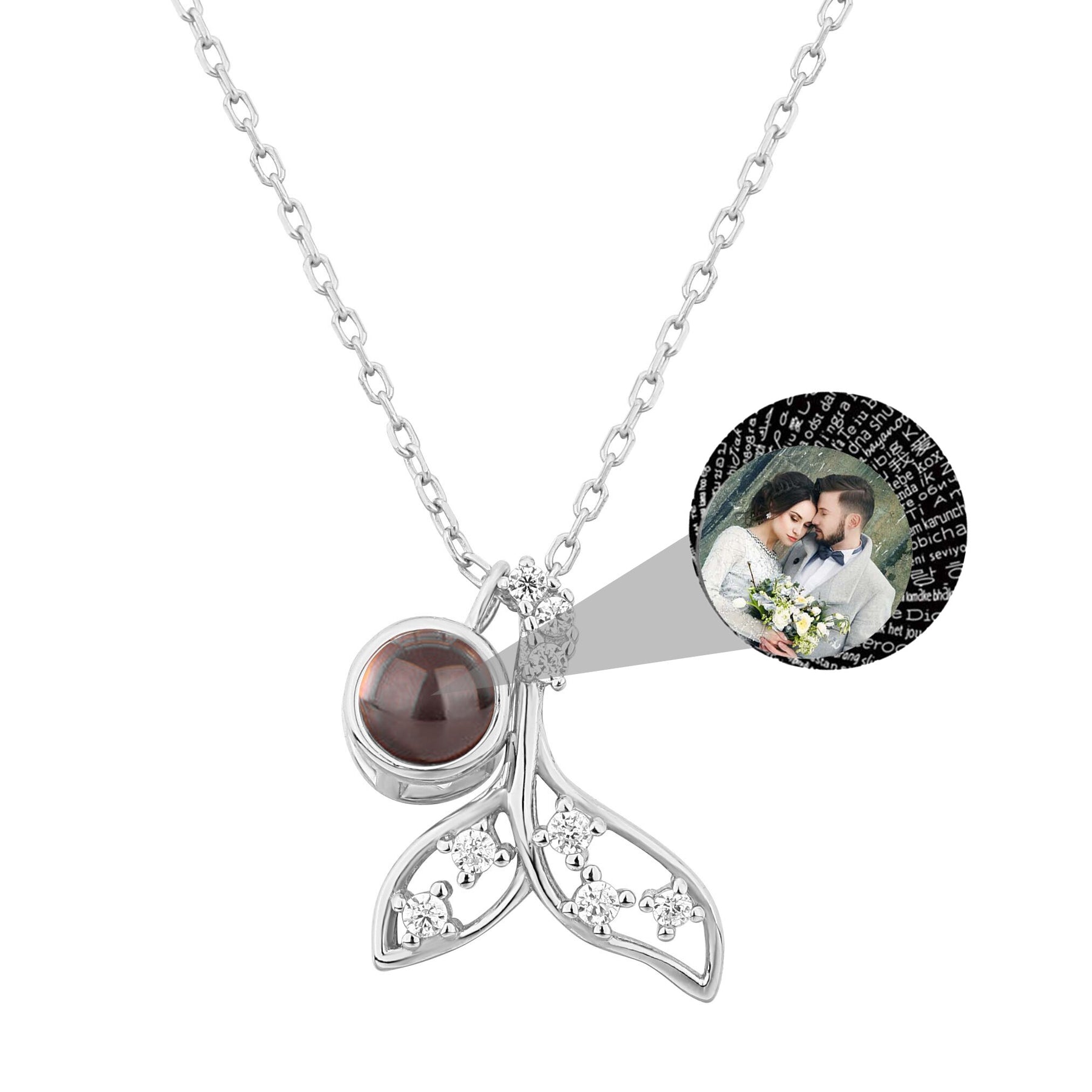 Fish Tail 925 Silver Custom Photo Name Projection Necklace