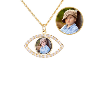 18k Gold Plated Evil Eye Necklace With Customised Picture Personalized Photo Pendant