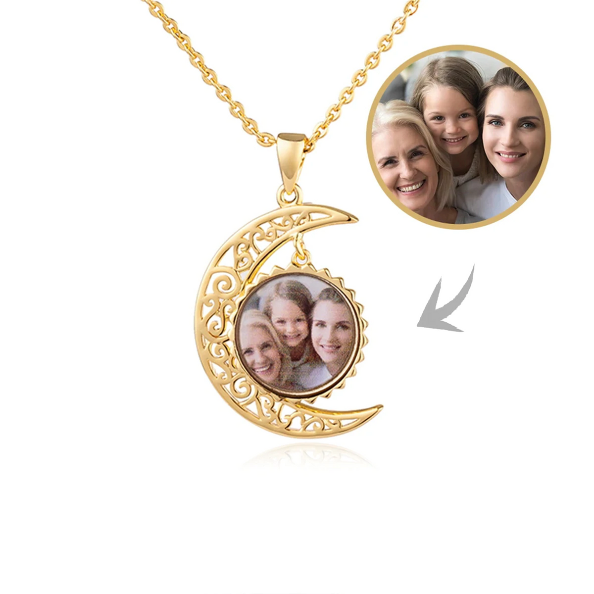 Custom Photo Necklace Moon Style Personalized 18k Gold Plated Pendant Nameplate