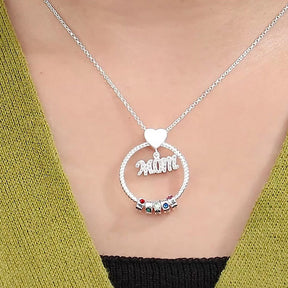 Personalised Circle Pendant Engraved Name Necklace With Birthstone Family Necklace