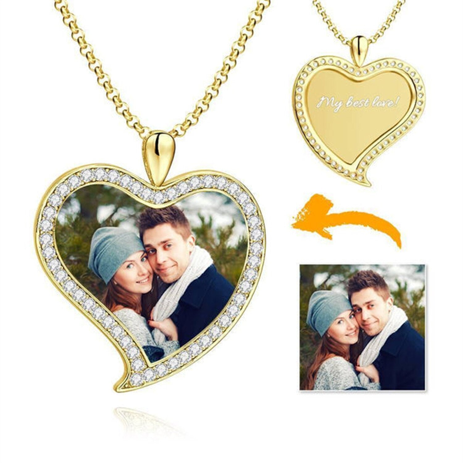 Custom Made Photo Necklace Pendant Hip Hop Heart-shaped Necklace Iced Out Cubic Zircon Jewelry