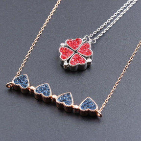 Foldable Magnetic Button Four Heart Leaf Clover Necklace