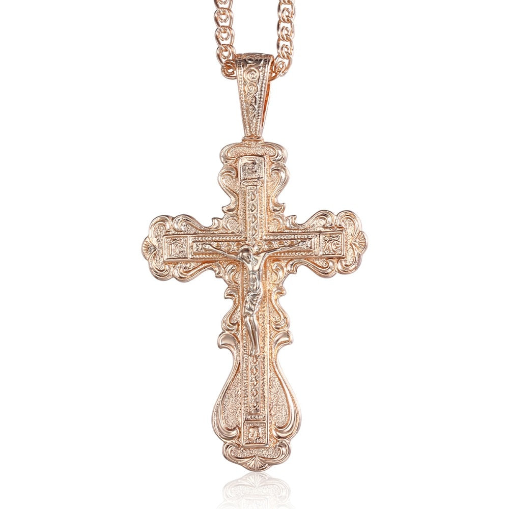 Crucifix Cross Pendant Necklace For Women Men 585 Rose Gold Snail Link Chain Cross Necklace Fashion