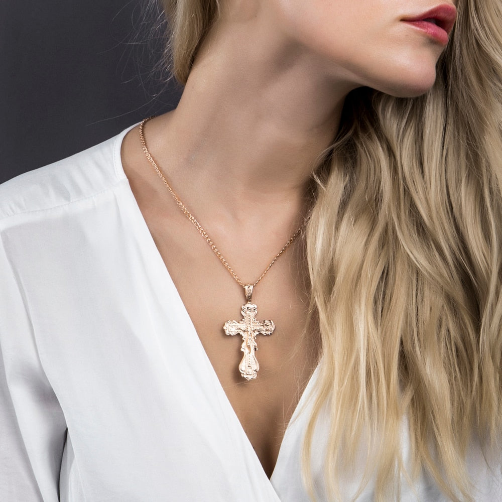 Kruzifix Kreuz Anhänger Halskette für Frauen Männer 585 Rose Gold Schnecke Gliederkette Kreuz Halskette Mode