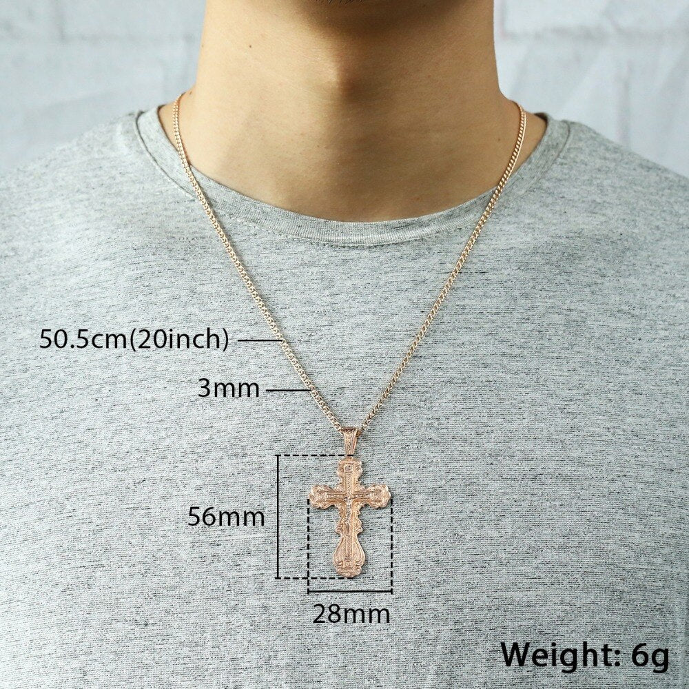 Crucifix Cross Pendant Necklace For Women Men 585 Rose Gold Snail Link Chain Cross Necklace Fashion