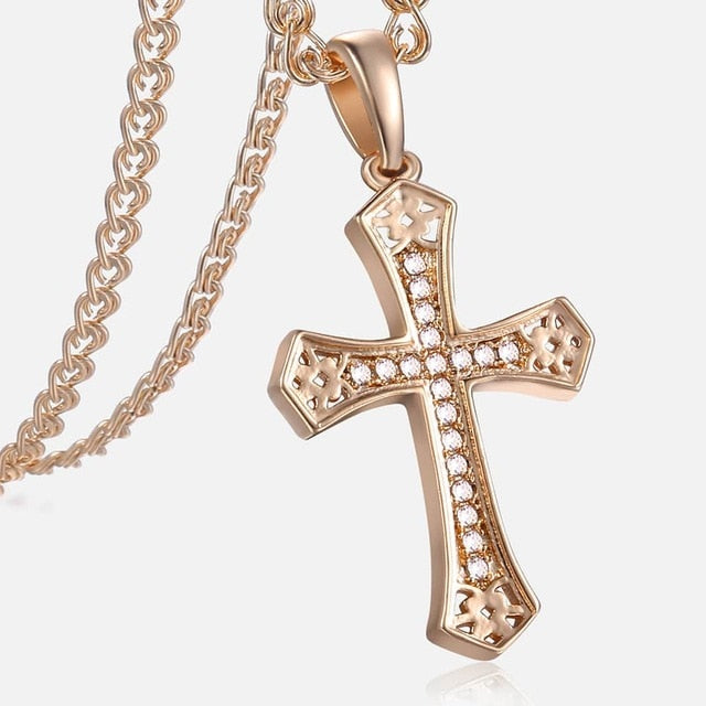 Crucifix Cross Pendant Necklace For Women Men 585 Rose Gold Snail Link Chain Cross Necklace Fashion