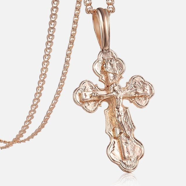 Kruzifix Kreuz Anhänger Halskette für Frauen Männer 585 Rose Gold Schnecke Gliederkette Kreuz Halskette Mode