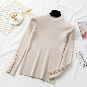 casual autumn winter women thick sweater pullovers long sleeve button o-neck