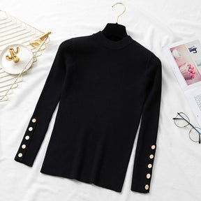 casual autumn winter women thick sweater pullovers long sleeve button o-neck