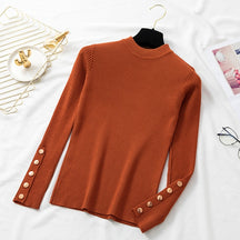 casual autumn winter women thick sweater pullovers long sleeve button o-neck