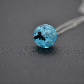 Resin Rould Ball Moon Pendant Necklace Women Blue Sky White Cloud Necklace