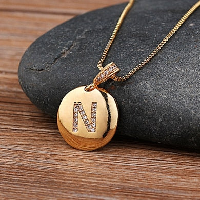 Girls Initial Letter Necklace Gold 26 Letters Charm Necklaces Pendants Copper