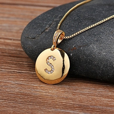 Girls Initial Letter Necklace Gold 26 Letters Charm Necklaces Pendants Copper