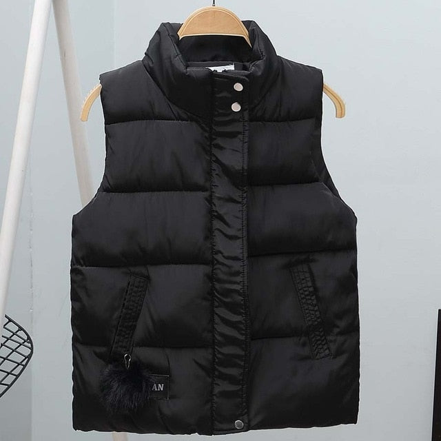 Women Vest Mandarin Collar Sleeveless Short Coat Women Plus Size 2021 Autumn Winter