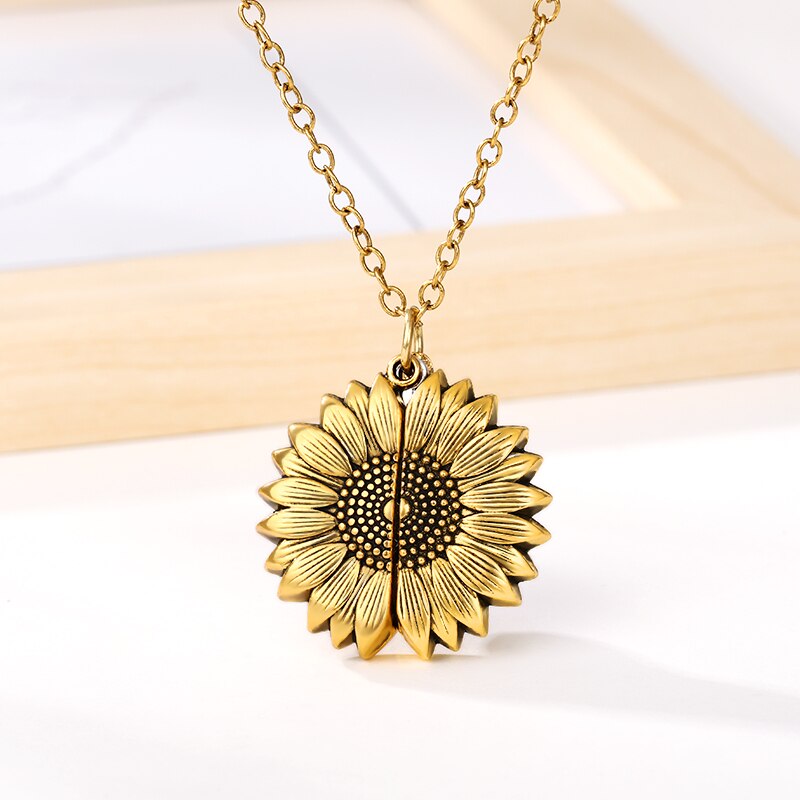 Sie sind mein Sonnenschein Sonnenblume Halsketten für Frauen Geschenke Rose Gold Farbe Modeschmuck