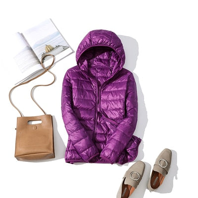 purple Hooded puffy jackets