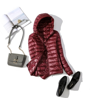 Red wine Hooded puffy jackets