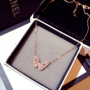 Ins New Arrive Zirconia Butterfly Necklace Charm Bling CZ Rose Gold Butterfly Jewelry