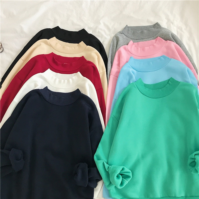 O-neck Hoodies Women Winter Autumn Pullover Sweatshirt Female Pure Color Loose Tracksuit